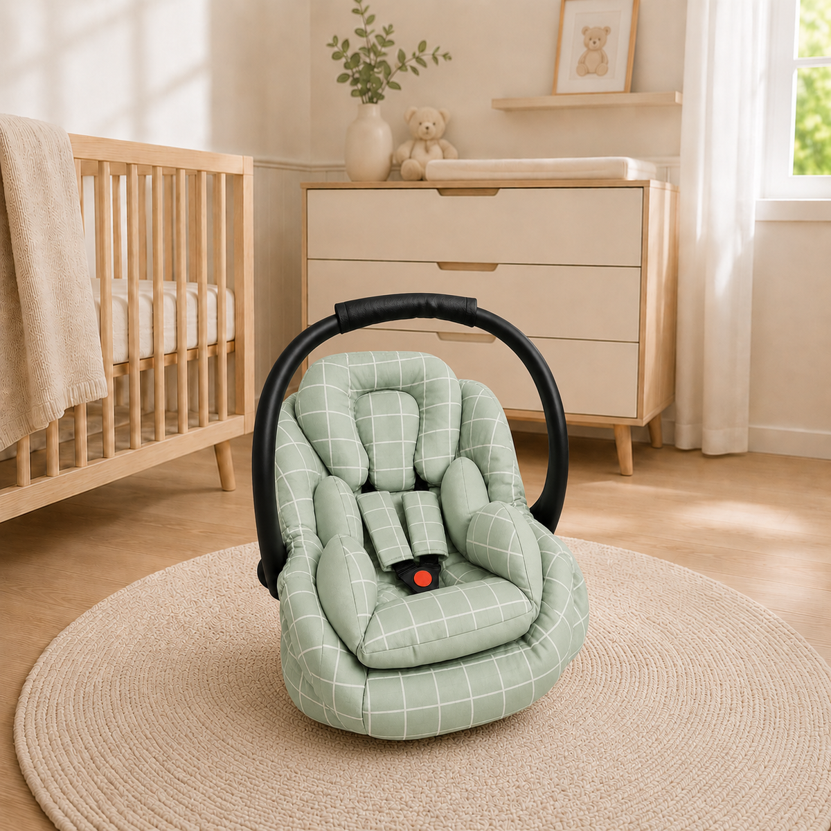 Kit para Bebê Conforto 4 Peças Dupla Face com Capota Tenda Grid Verde Verso Verde