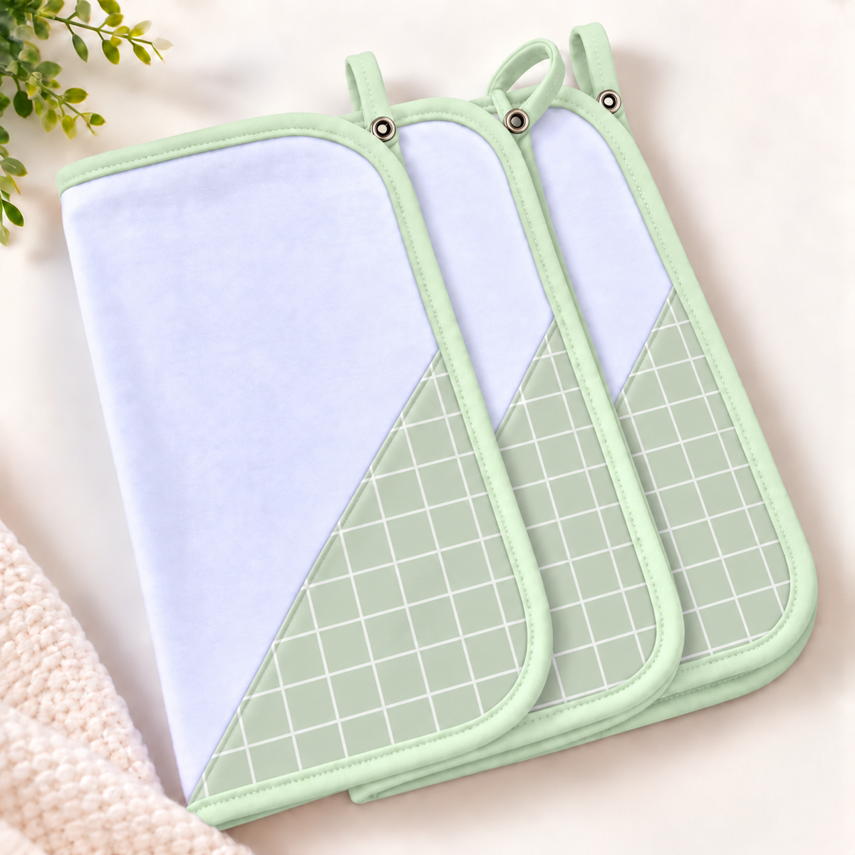 Toalha de Boca Malha Dupla Penteada Premium Grid Verde | Kit com 3 Unidades