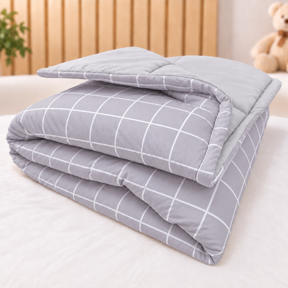 Edredom Estampado Dupla Face para Mini Berço Grid Cinza