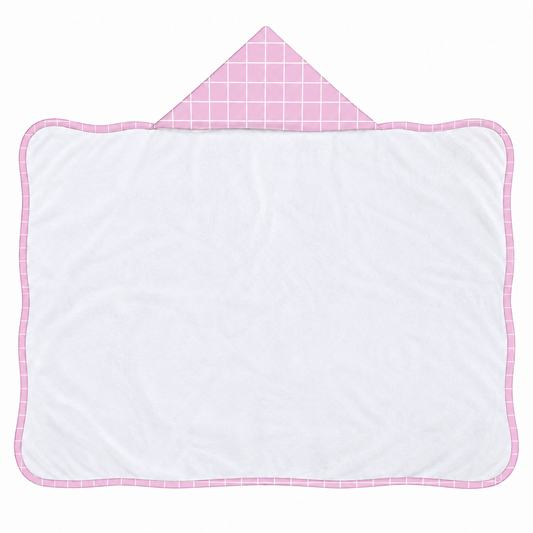 Toalha de Banho com Capuz Forrada Plush Atoalhado Premium 1M x 70cm Grid Rosa