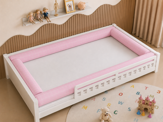 Kit Rolinhos 4 Peças para Cama Casal Grid Rosa
