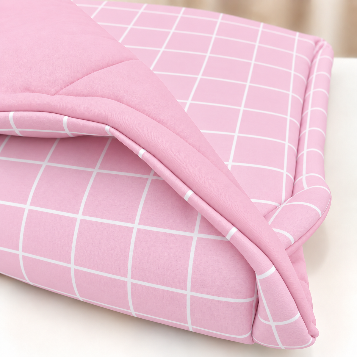 Edredom Estampado Dupla Face para Berço Americano Grid Rosa