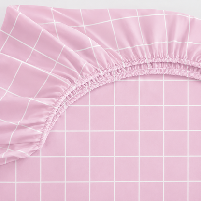 Lençol Estampado para Berço 100% Algodão Grid Rosa