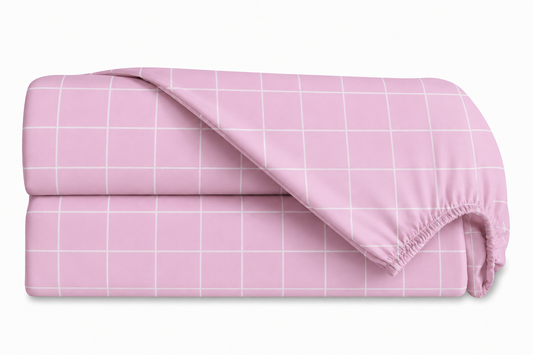 Lençol Estampado para Mini Berço 100% Algodão Grid Rosa