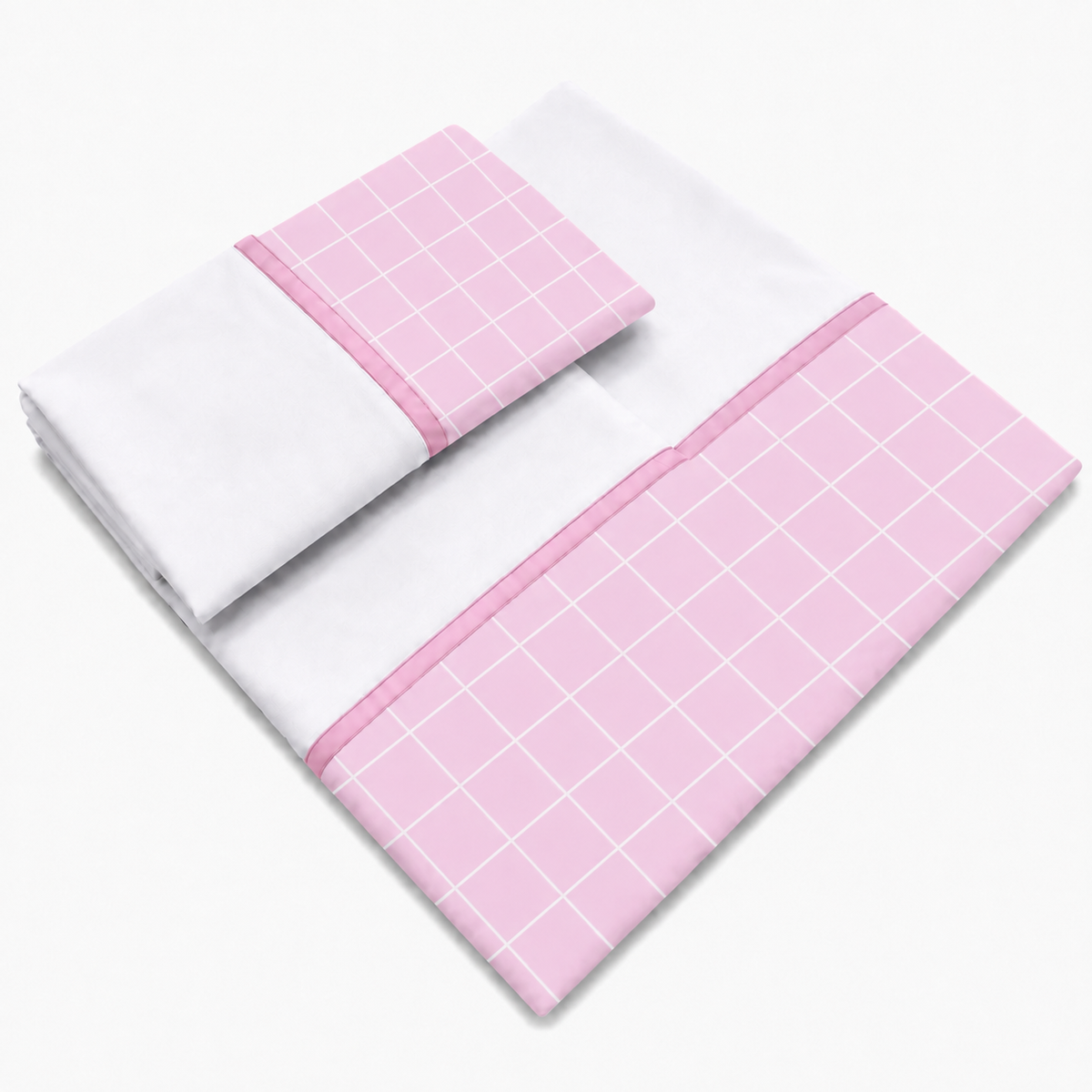 Jogo de Lençol para Berço Padrão 3 Peças Grid Rosa | Percal Premium