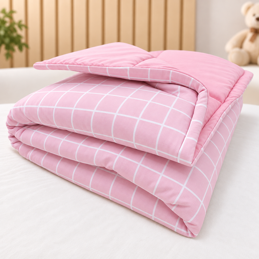 Edredom Estampado Dupla Face para Berço Americano Grid Rosa