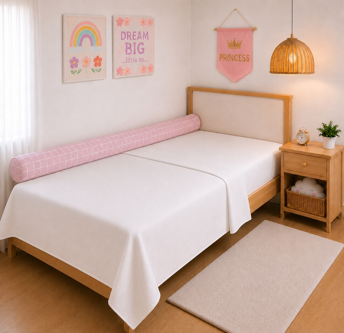 Rolinho Lateral para Cama Solteiro e Casal Grid Rosa