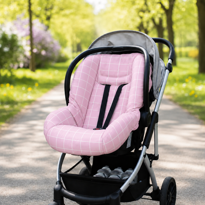 Kit para Bebê Conforto 3 Peças Dupla Face Grid Rosa Verso Rosa