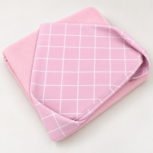 Toalha de Banho com Capuz Forrada Plush Atoalhado Premium 1M x 70cm Grid Rosa