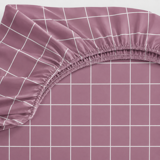 Lençol Estampado para Berço 100% Algodão Grid Rosê