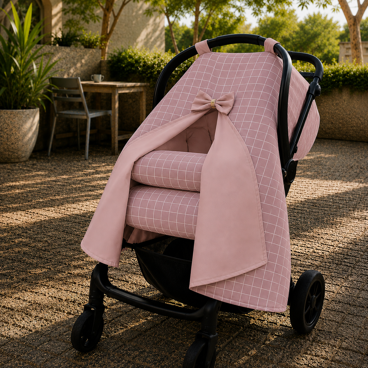Capota para Bebê Conforto Tenda Dupla Face Grid Rosê Verso Rosê