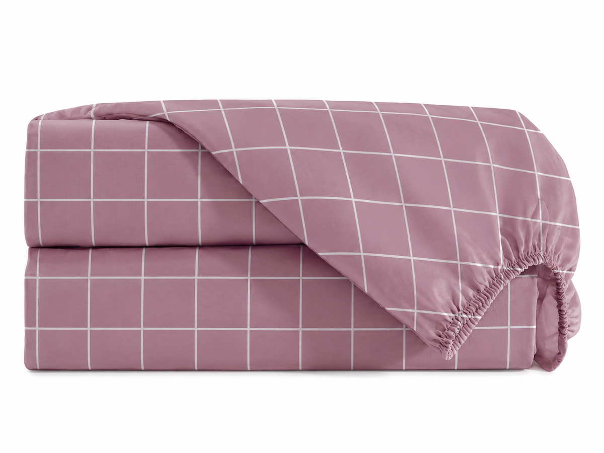Lençol Estampado para Mini Berço 100% Algodão Grid Rosê