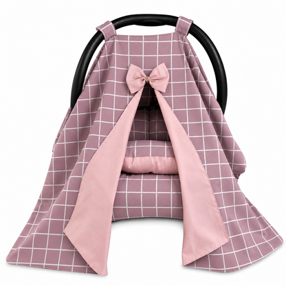 Capota para Bebê Conforto Tenda Dupla Face Grid Rosê Verso Rosê