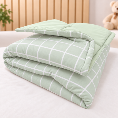 Edredom Estampado Dupla Face para Mini Berço Grid Verde