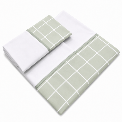 Jogo de Lençol para Berço Padrão 3 Peças Grid Verde | Percal Premium