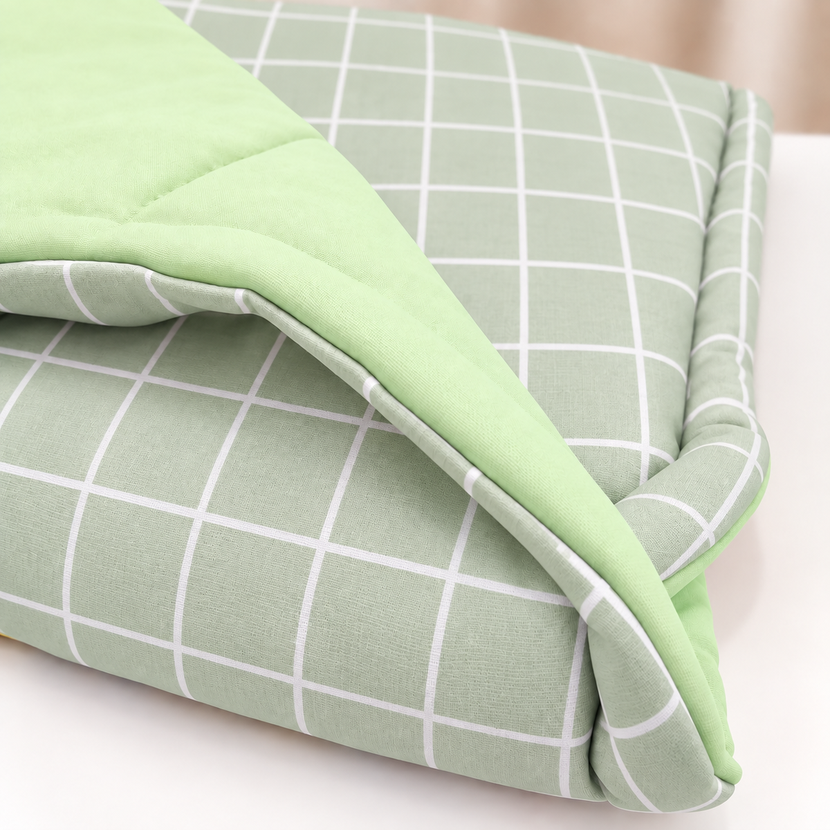 Edredom Estampado Dupla Face para Mini Berço Grid Verde
