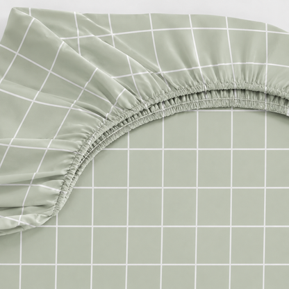 Lençol Estampado para Berço 100% Algodão Grid Verde