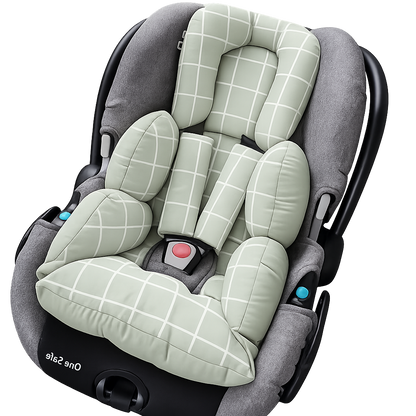 Kit Colchonetes 3 Peças para Carrinho & Bebê Conforto + Protetores de Cinto Grid Verde Verso Verde