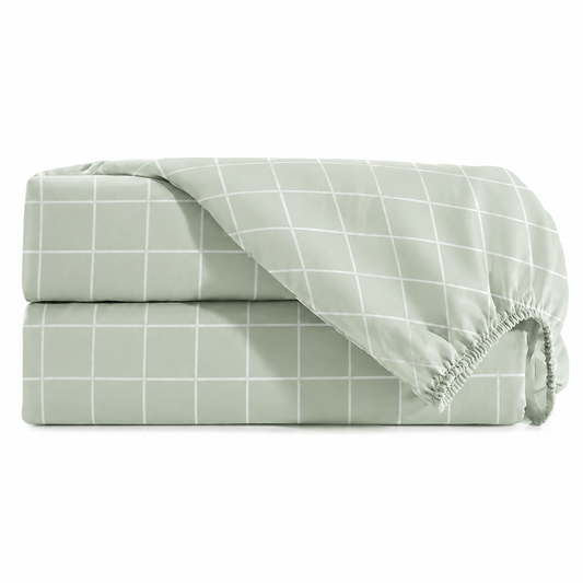 Lençol Estampado para Mini Berço 100% Algodão Grid Verde