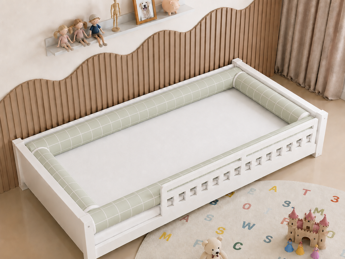 Kit Rolinhos 4 Peças para Cama Solteiro Grid Verde c/ Branco