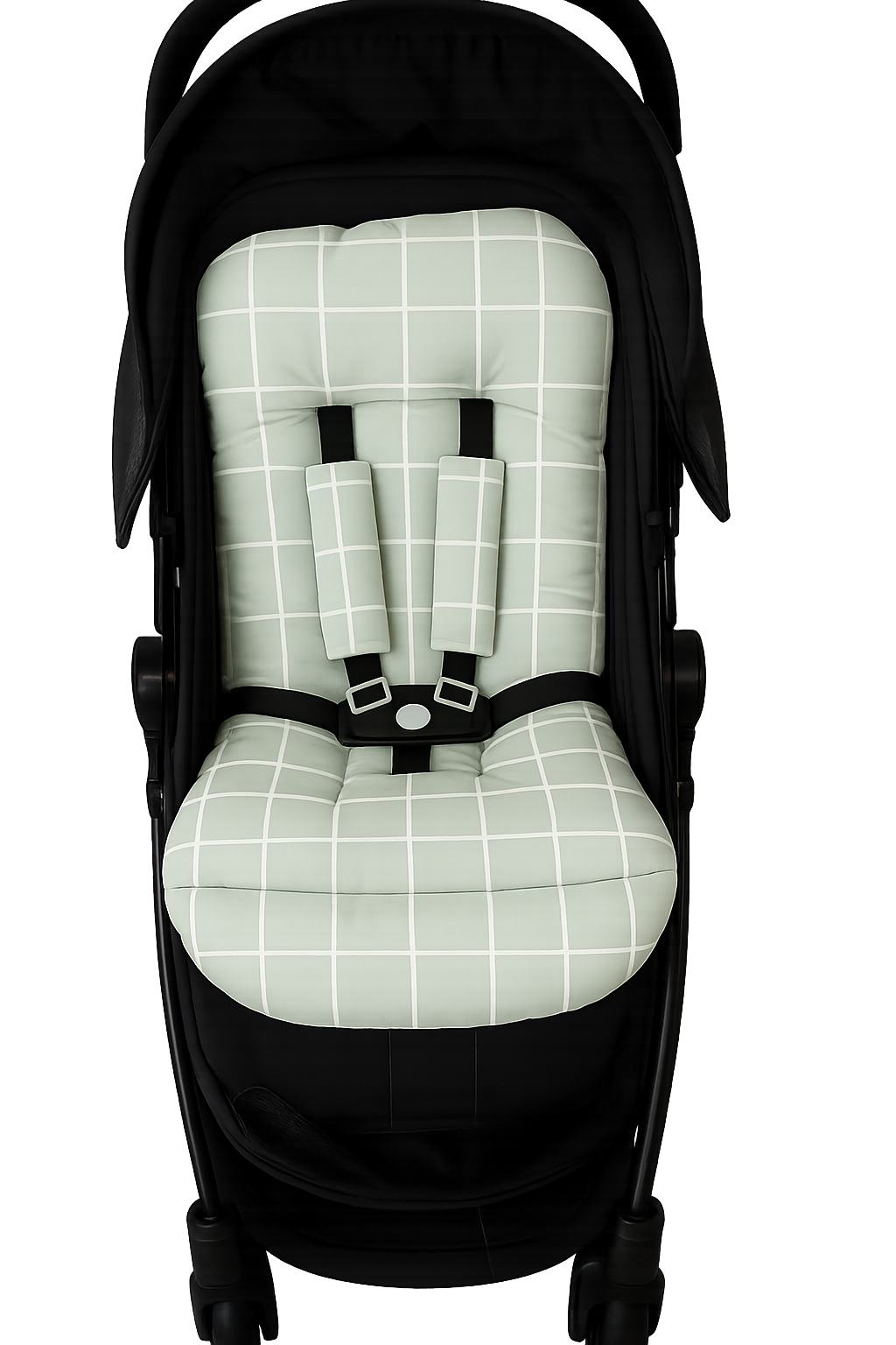 Kit Colchonetes 3 Peças para Carrinho & Bebê Conforto + Protetores de Cinto Grid Verde Verso Verde