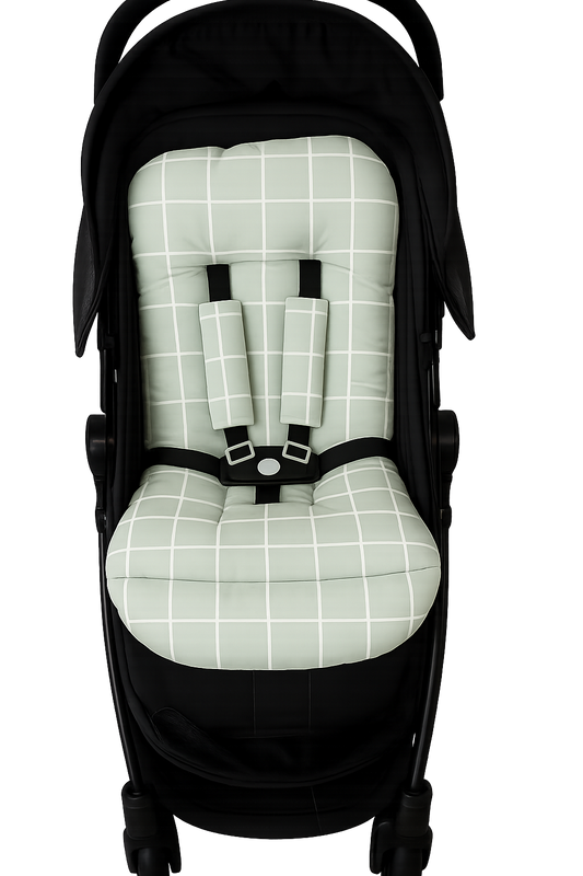 Kit Colchonetes 3 Peças para Carrinho & Bebê Conforto + Protetores de Cinto Grid Verde Verso Verde
