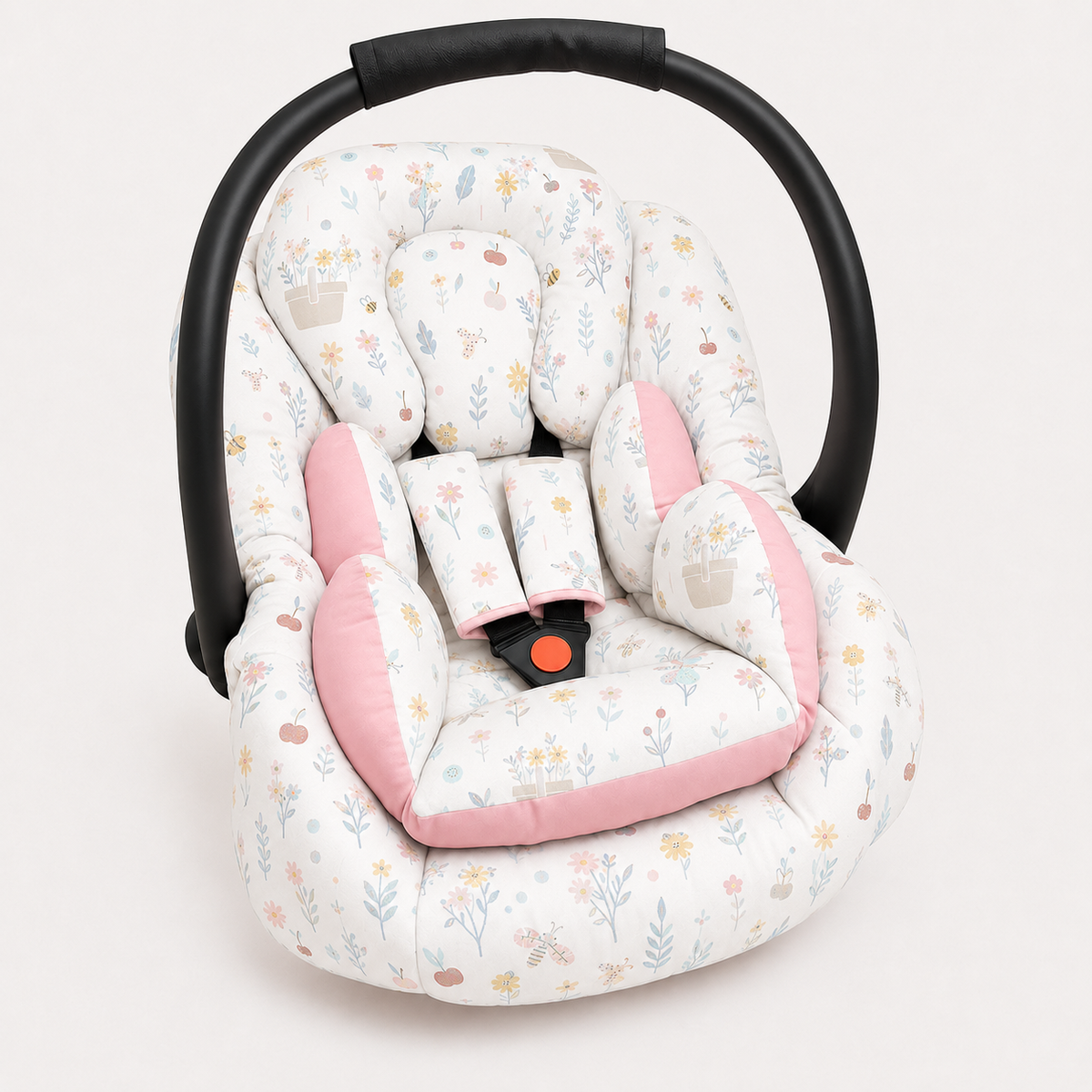 Kit para Bebê Conforto 3 Peças Dupla Face Jardim Verso Rosê