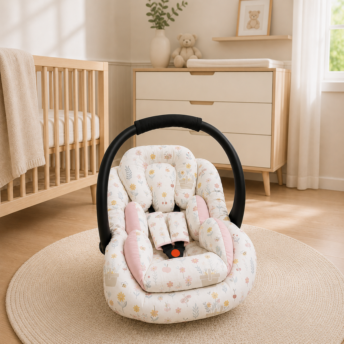 Kit para Bebê Conforto 3 Peças Dupla Face Jardim Verso Rosê