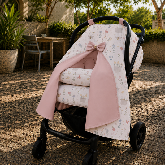 Capota para Bebê Conforto Tenda Dupla Face Jardim Verso Rosê