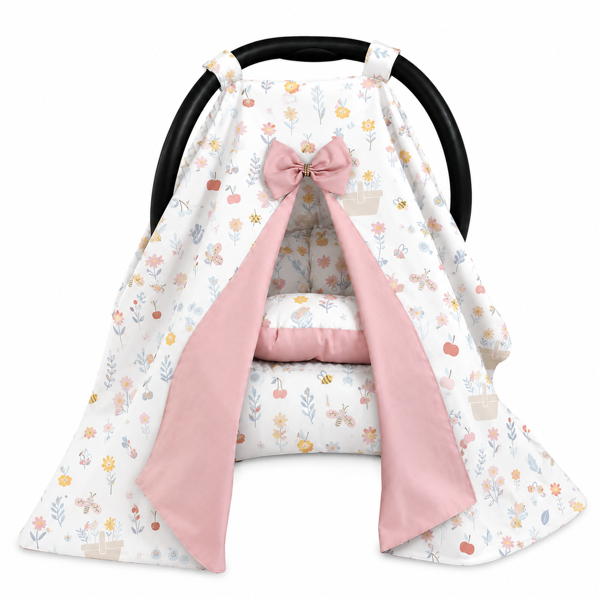 Capota para Bebê Conforto Tenda Dupla Face Jardim Verso Rosê