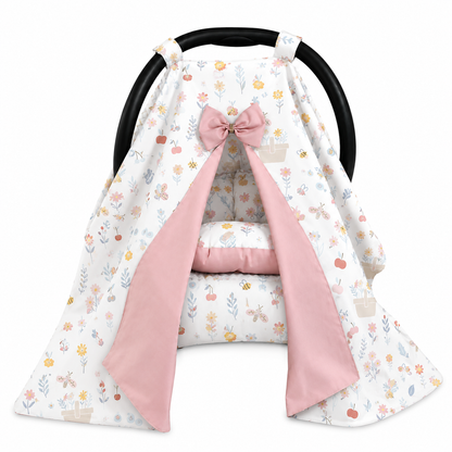 Capota para Bebê Conforto Tenda Dupla Face Jardim Verso Rosê