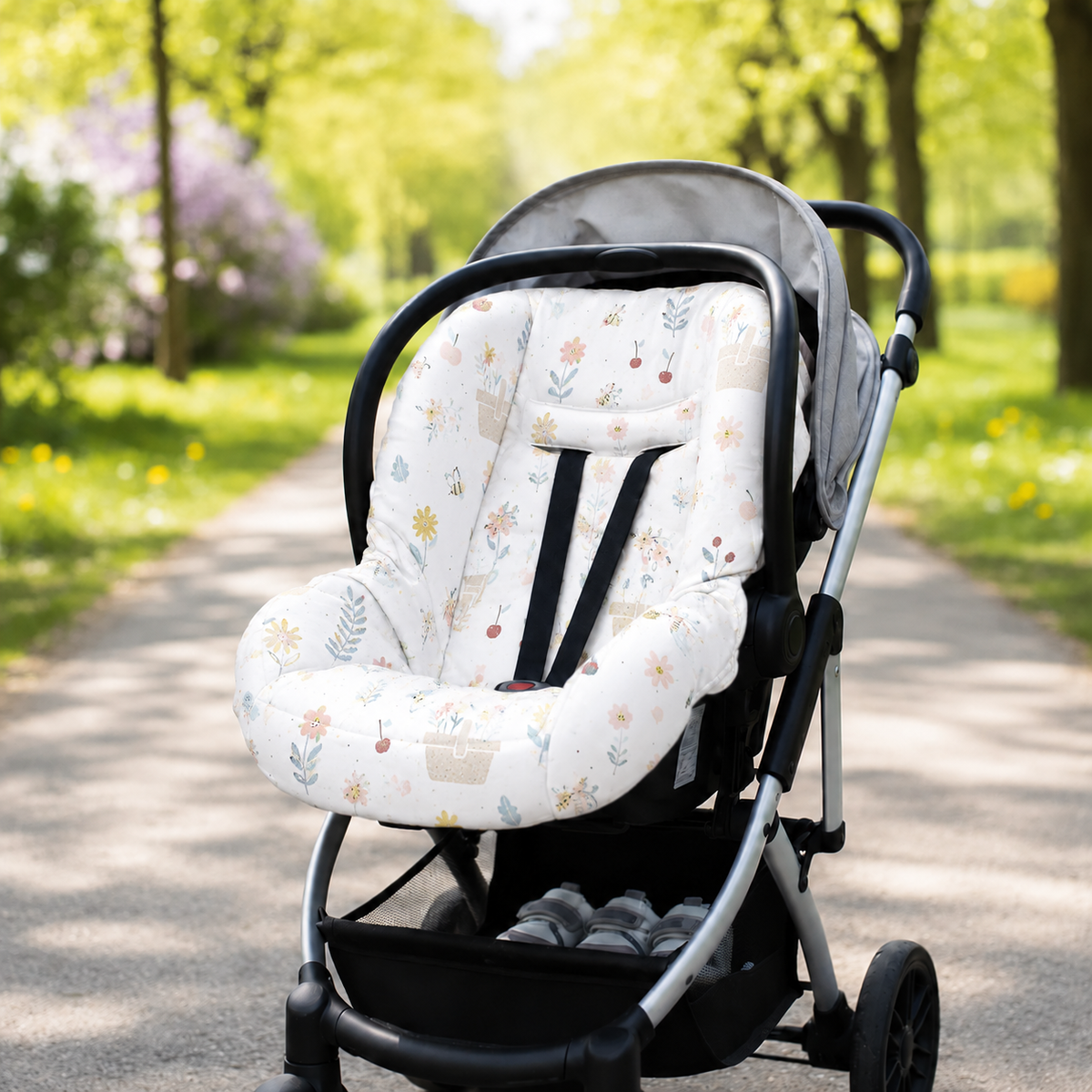 Kit para Bebê Conforto 3 Peças Dupla Face Jardim Verso Rosê