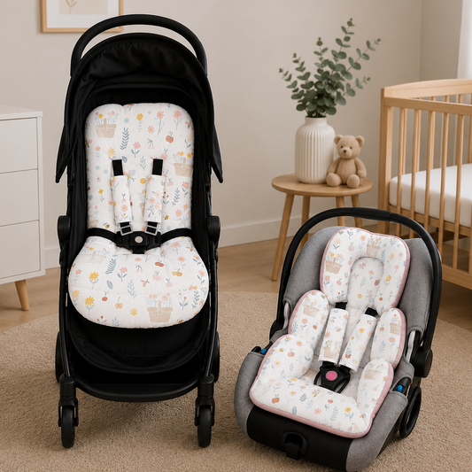 Kit Colchonetes 3 Peças para Carrinho & Bebê Conforto + Protetores de Cinto Jardim