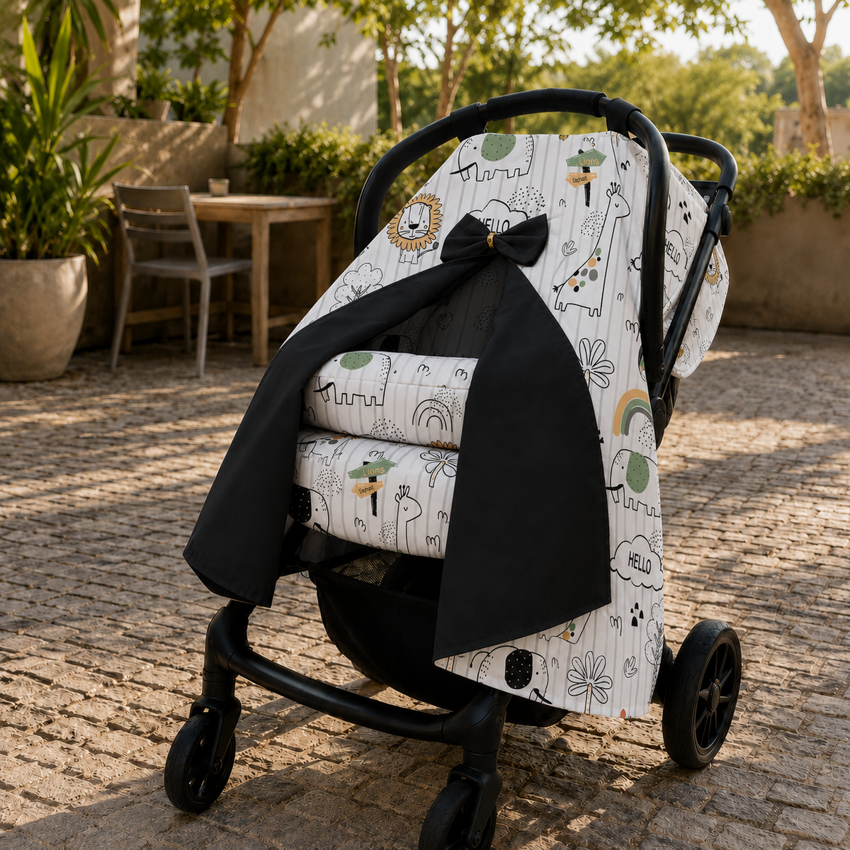Capota para Bebê Conforto Tenda Dupla Face Leão Verso Preto