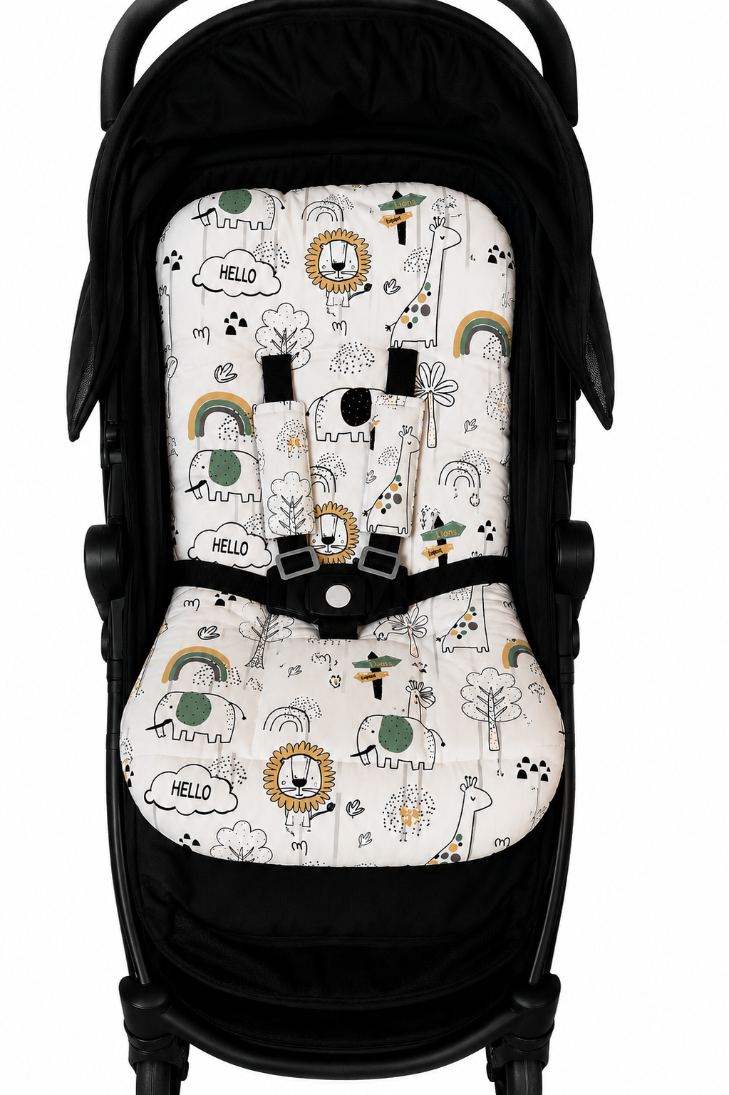 Kit Colchonetes 3 Peças para Carrinho & Bebê Conforto + Protetores de Cinto Leão Verso Cinza