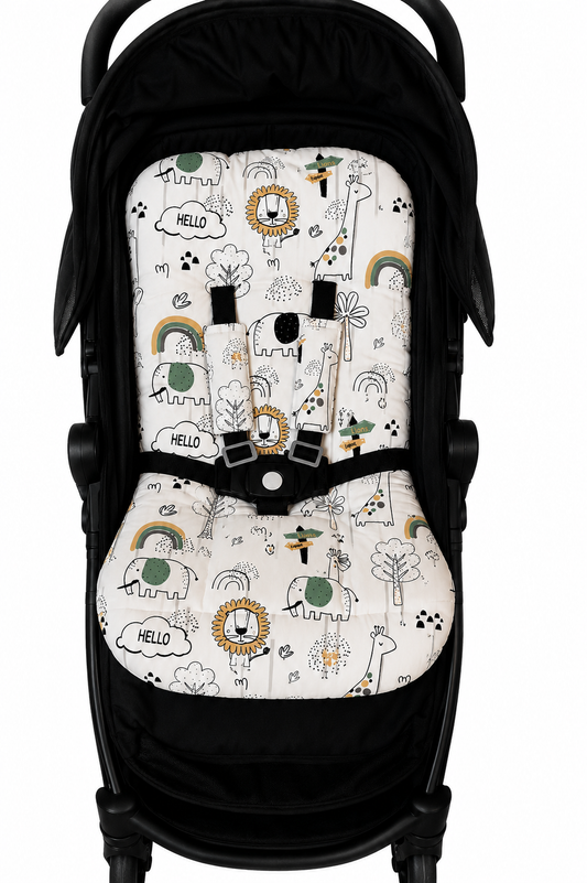 Kit Colchonetes 3 Peças para Carrinho & Bebê Conforto + Protetores de Cinto Leão Verso Cinza