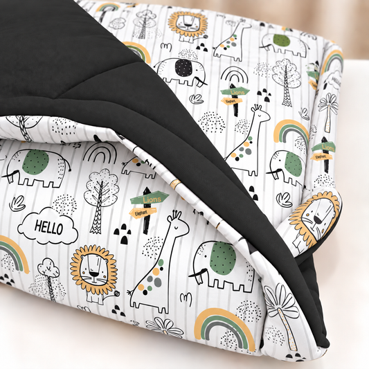 Edredom Estampado Dupla Face para Mini Berço Leão c/ Preto