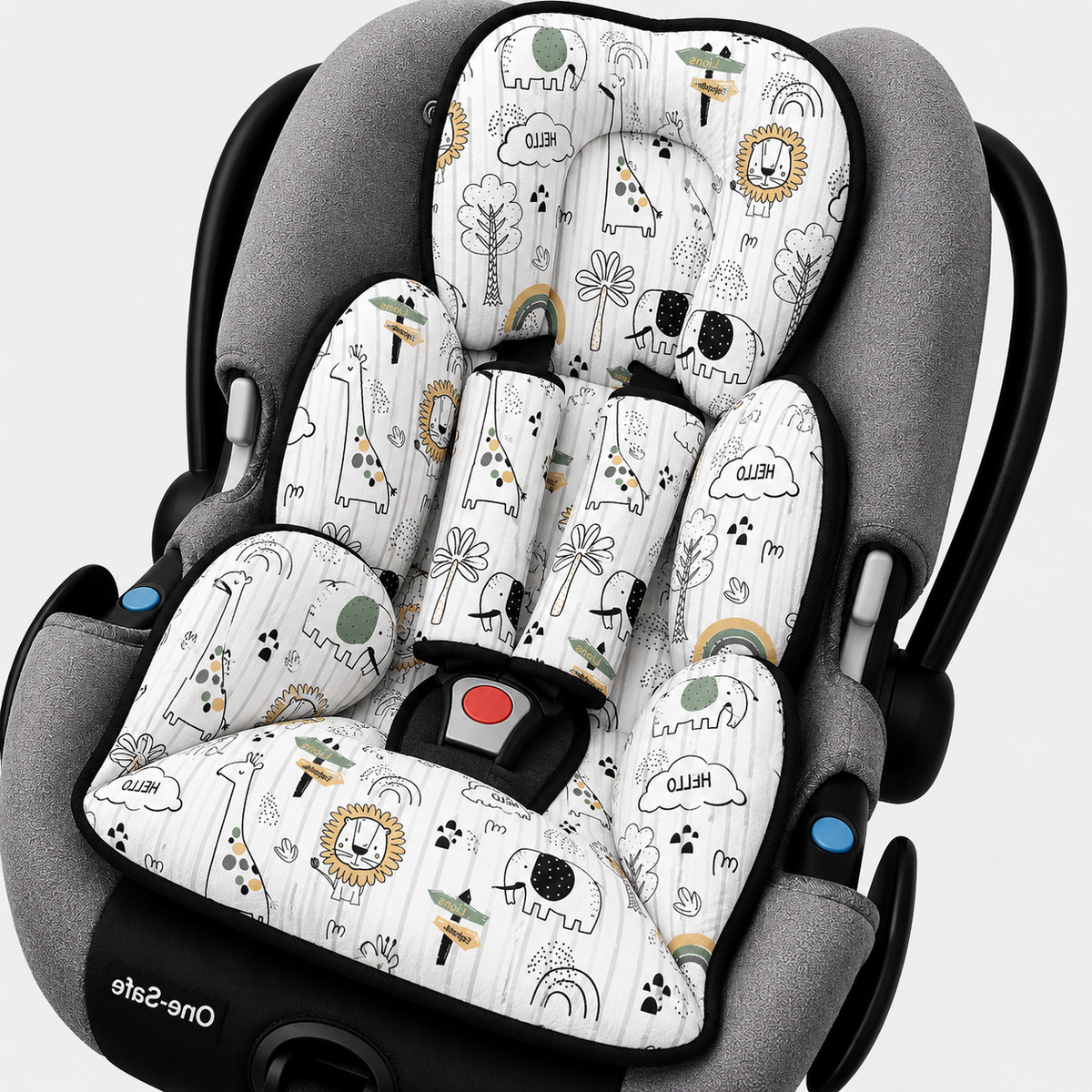 Kit Colchonetes 3 Peças para Carrinho & Bebê Conforto + Protetores de Cinto Leão Verso Cinza