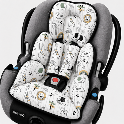 Kit Colchonetes 3 Peças para Carrinho & Bebê Conforto + Protetores de Cinto Leão Verso Cinza