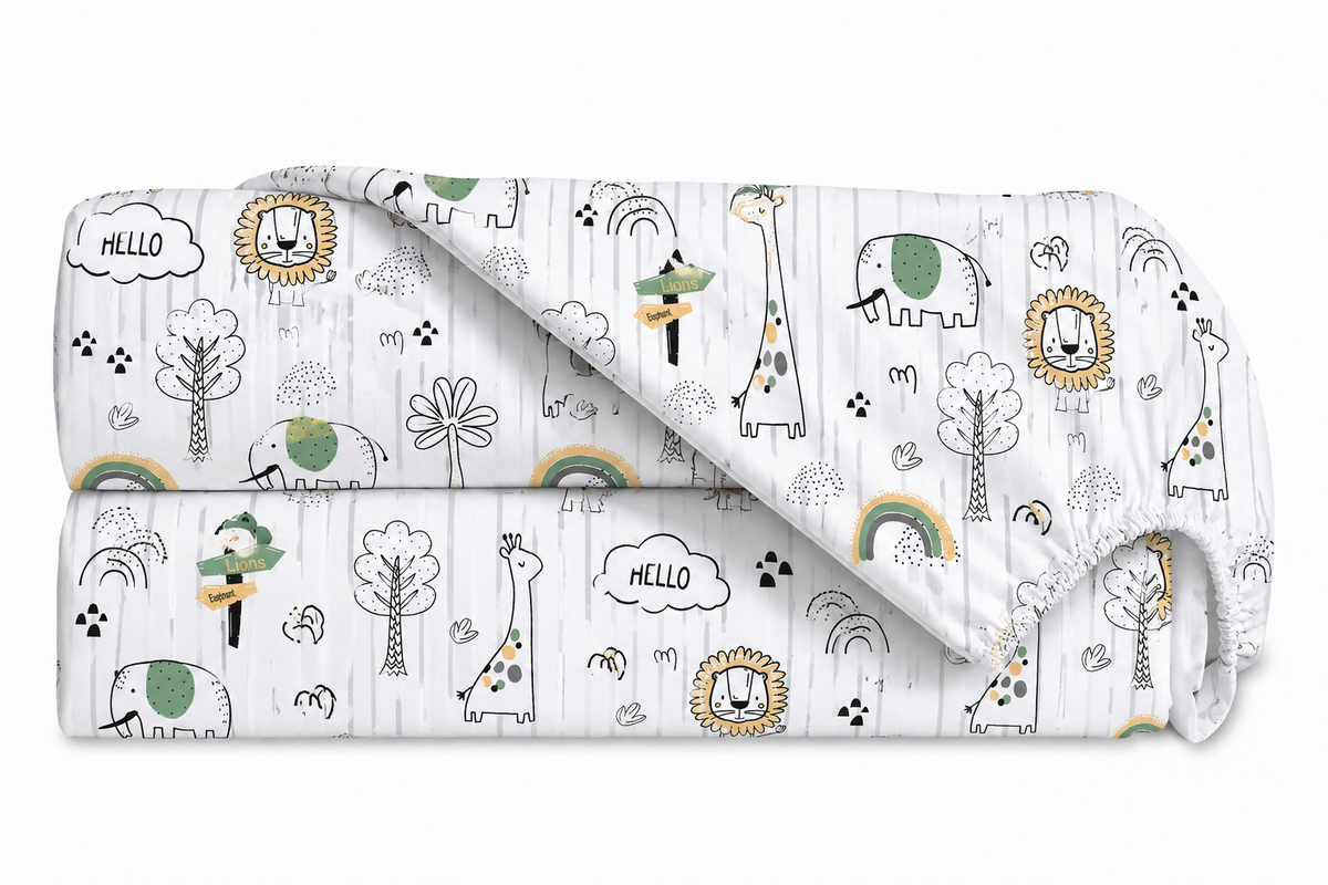 Lençol Estampado para Mini Berço 100% Algodão Leão