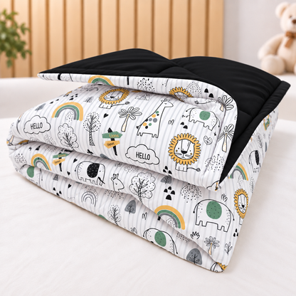 Edredom Estampado Dupla Face para Mini Berço Leão c/ Preto