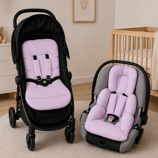 Kit Colchonetes 3 Peças para Carrinho & Bebê Conforto + Protetores de Cinto Lilás