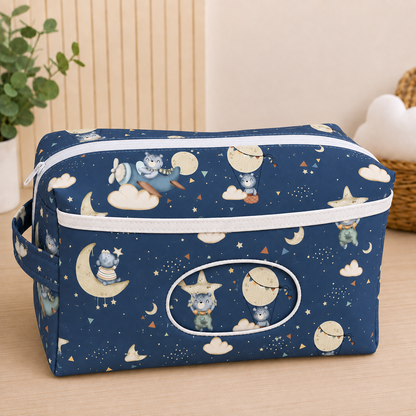 Necessaire Porta Fraldas e Lenço Umedecido 3 Compartimentos Luar Marinho