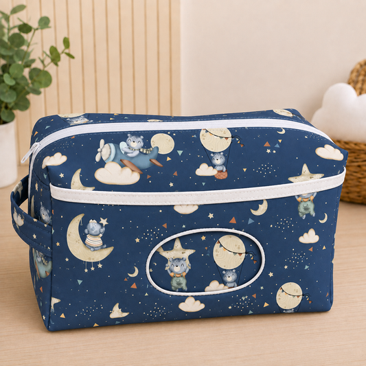 Necessaire Porta Fraldas e Lenço Umedecido 3 Compartimentos Luar Marinho
