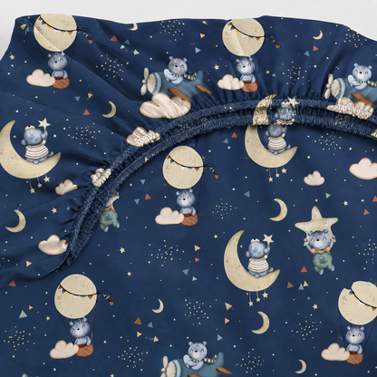 Lençol Estampado para Mini Berço 100% Algodão Luar Marinho