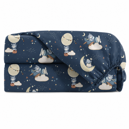 Lençol Estampado para Mini Berço 100% Algodão Luar Marinho