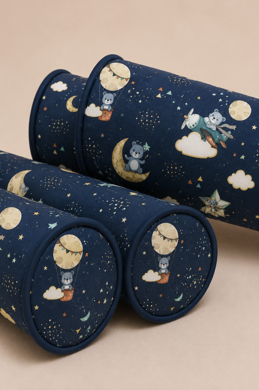 Kit Rolinhos 4 Peças para Cama Solteiro Luar Marinho