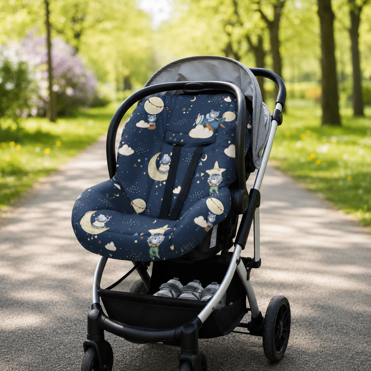 Kit para Bebê Conforto 4 Peças Dupla Face com Capota Tenda Luar Marinho Verso Marinho