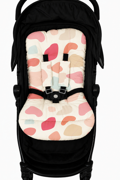 Kit Colchonetes 3 Peças para Carrinho & Bebê Conforto + Protetores de Cinto Manchitas Menina Verso Rosê