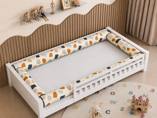 Kit Rolinhos 4 Peças para Cama Solteiro Manchitas Menino c/ Azul Marinho